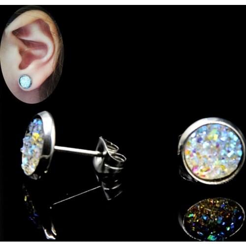 BOG-Pair Druzy Cluster Earring Ear Stud Ear Tragus Cartilage Body Piercing Jewelry For Babies Kids And For Sensitive Ears