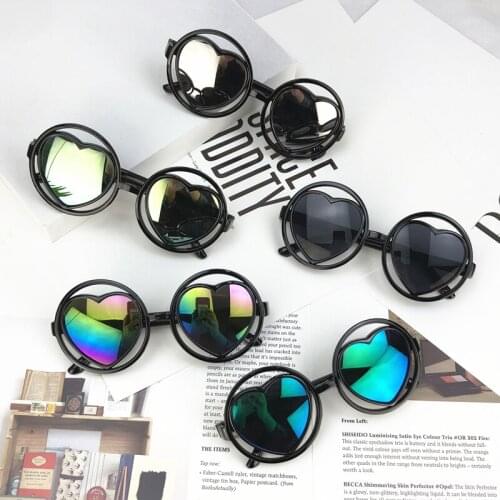 Hot Fashion Children Kids Heart Shape Dazzling Sunglasses Kids Toddler Round Reflective Hollow Out Decorative Sunglasses