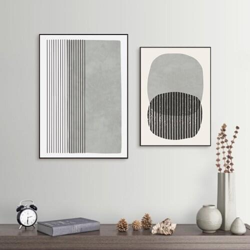 Modern simple Nordic abstract geometric lines black and white gray art poster living room decoration painting core pictures