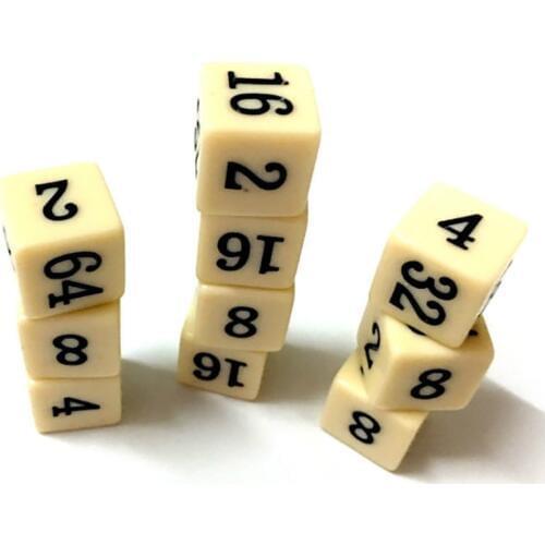 6 pcs/set 6 Sided Beige Color Multiple Dice 2 4 8 16 32 64 Funny Puzzle Game Send Children Education Dice 16mm