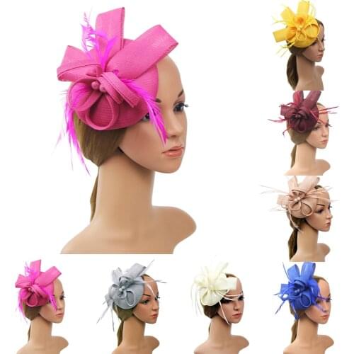 Ladies Women Mesh Ribbon Bowknot Fascinator Flower Feather Hat Headband Hair Clips Veil Wedding Party Mesh Headpiece