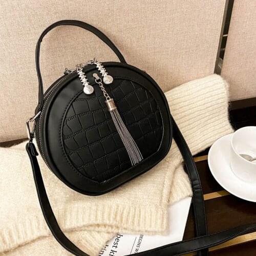 Women Bag 22021 Pu Leather Handbag Round Design With Metal Tassel Women Zipper Pouch Crossbody Shoulder Bag Free Shipping