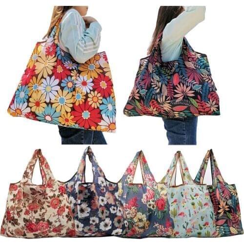 15 Styles Shopping Bag Women Man Floral Print Grocery Bag Large Capacity Multipurpose Foldable Storage Bag for Shopping Travel