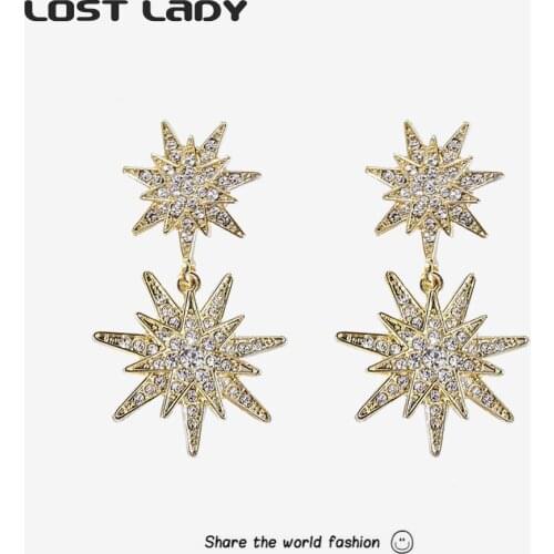 Lost Lady Fashion Dangle Star Earrings Shiny Rhinestone Earrings for Women Statement Long Earrings Party Jewelry Wholesale