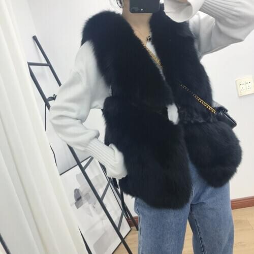 Women Clothes Winter Autumn Warm Real Fox Vest Coats Korean Vintage Elegant Fur Coat Jacket Manteau Femme Hiver ZL572