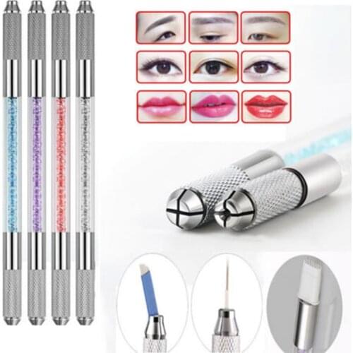 1Pcs Dual Head Crystal Acrylic Manual Microblade Needle Holder Professional Permanent Eyebrow Tattoo Pen