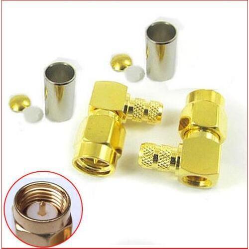 100 Sets SMA Male Plug L Right Angle Crimp for RG142 RG400 LMR195 RG58 Cables