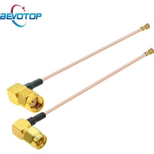 100PCS/LOT Elbow RP-SMA / SMA Male Right Angle to u.FL/IPX/IPEX1 Female RG178 Pigtail RF Coaxial WIFI Antenna Extension Cable