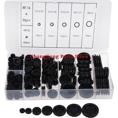 170pcs/set New Closed Seal Ring Grommets Car Electrical Wiring Cable Gasket Kit Rubber Grommet Hole Plug Set 7 common sizes