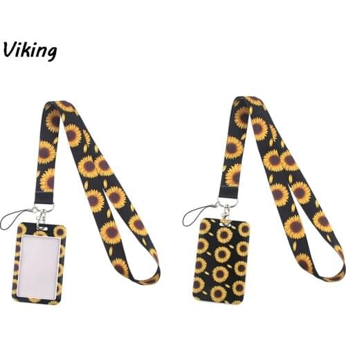 20pcs/lot G1693 Cartoon Sunflower Lanyard Keychain key Badge Mobile Phone Rope Lanyard With Kawaii Card Holder Cover for Woman