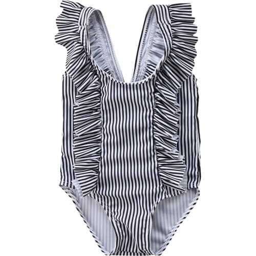 3 Colors Kid Baby Girl Ruffle Striped Swim wear One Piece Cute Girls Bodysuits Beachwear Bathing suit 2019 New