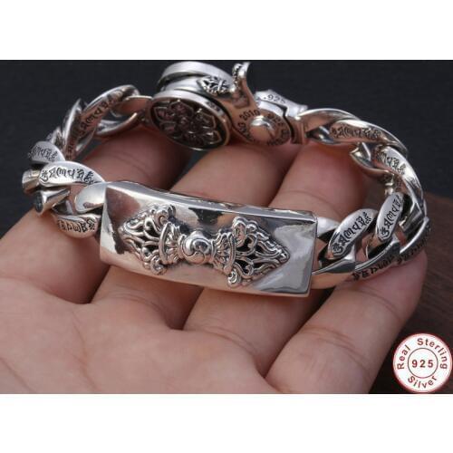 Statement Bracelet 925 Silver 20cm New Fashion Vajra Lotus Cross Mantran Original Pure S925 Silver Bracelets for Men Jewelry