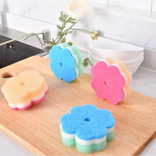 Flower Kitchen Dish Sponge Wipe Accessories Small Items Useful Household Cleaning Tools Washable Dishwasher 2021 New Things