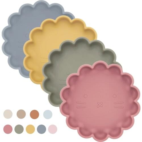 Childrens Dishes Baby Silicone Sucker Bowl Animal Lion Flower Shape Plate Tableware Set Food Grade Baby Dinnerware Kids Plate