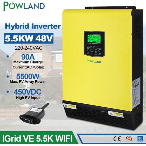 5500W Hybrid Solar inverte 48V 220V High PV Input 450Vdc MPPT Solar Charger 90A Battery Charger Grid Tied Inverter