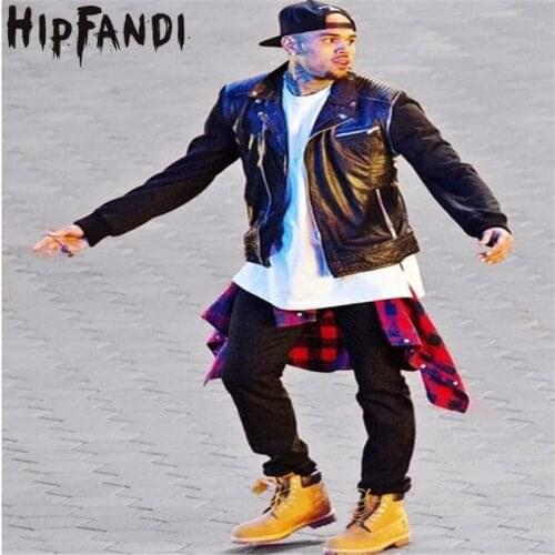 HIPFANDI 2020 Chris brown Men Extended golden Zipper side Men T-shirt Cotton solid Mens Tops Hip Hop white black Tees S-XXL