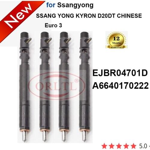 4 pieces Diesel EJBR04701D A6640170222 ,4701D Genuine Fuel Injector 6640170222 for Actyon,Kyron,SSANGYONG D20DT,Euro 3