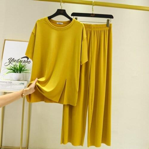 Big Size Pajama Sets New Spring Summer Pyjamas Women Nightwear Suit Short Sleeve Trousers Ice Silk Sleepwear Pijamas De Mujer