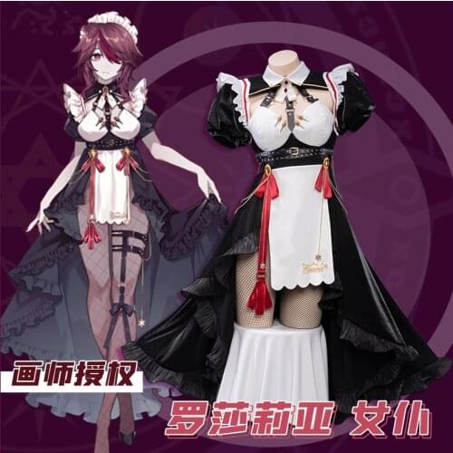 Anime Genshin Impact Rosaria Game Suit Maid Outfit Sexy Dress Party Uniform Cosplay Costume Halloween Women Free Shipping 2021