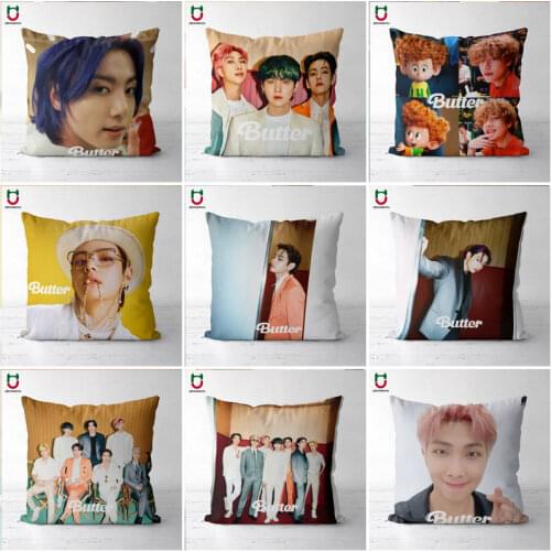 Kpop Cushion Kpop Pillow Case BUTTER Pillow Case JK SUGA JINMIN JIN V Cushion Cover Square One Side Poszewki Na Poduszki