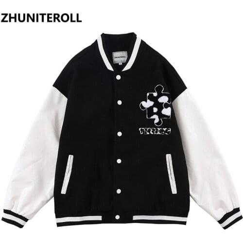 Harajuku Jacket Men 2021 Towel Embroidery Patchwork Bomber Jackets Fashion Baseball Coats Streetwear Windbreaker College Tops