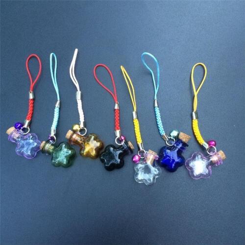 Mini Flowers Bottles Pendants with Nylon Rope Short Chains Mini Bell Bracelets Jars Glass Bottles Pendants Mixed Color 7pcs