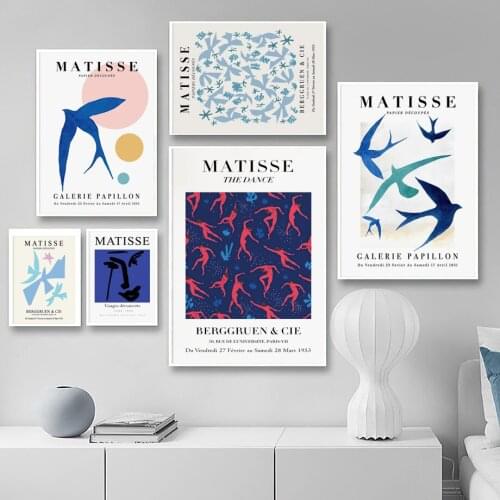 Fashion Abstract Blue Matisse Dance Leaf Bird Wall Art Canvas Painting Posters And Prints Wall Pictures For Living Room Decor