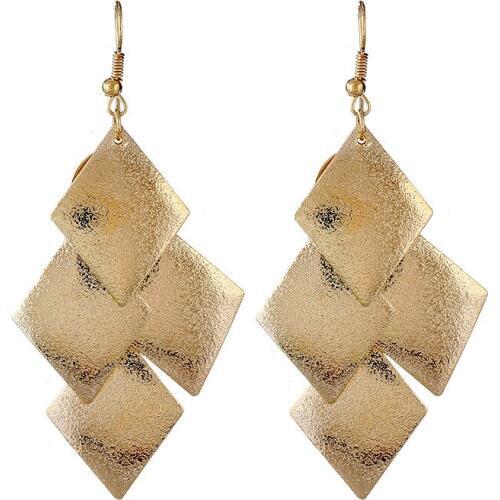 Fashion Geometric Multi-Layer Rhombic Metal Dangle Earrings Statement Simple Drop Earring Jewelry Birthday Present
