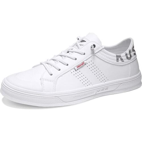 Korean version Mens Casual Leather Shoes Breathable Men Lace-Up Luxury Designer Vulcanized Shoes White Fashion Sneakers