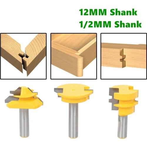 3pcs 12mm 1/2" Shank Tenon Router Bits Set Drawer Molding 45 Degree Lock Miter Bit Glue Joint Wood Milling Cutter