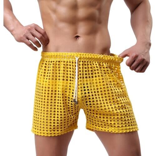 Lingerie Mens Underwear Fishnet Mesh Transparent Boxer Shorts Breathable Boxershorts Sleep Bottoms Cuecas Sports Causal Shorts
