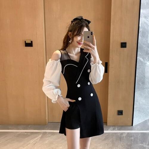 New arrival fashion women sets mini asymmetrical dress and short pants vintage sexy black high quality cute two piece set