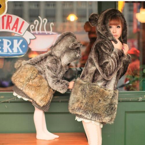 Autumn And Winter Bear Family Look Outfits Fur Loose Coat Mother And Daughter Jacket Girls Clothing Size 1-12 Years Women S-2XL
