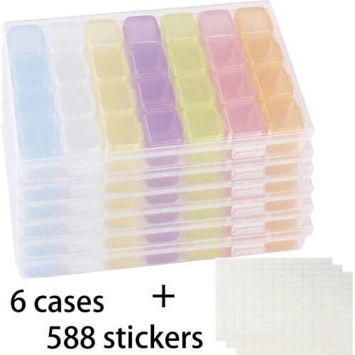 6 Pack 28 Grids Plastic Craft Organizer Case Diamond Storage Box with 588 Pieces Stickers Nail Art Rhinestones, Jewelry, Diamond