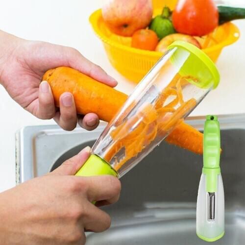 Peeler With Handle Roll Skin Tube Storage Box Apple Carrot Cucumber Stainless Steel Multi-Function Storage Type Peeling Knife