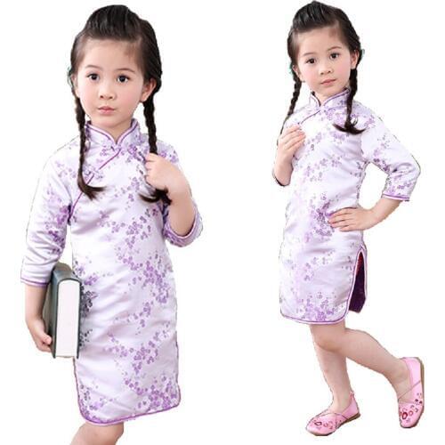 Baby Girl Dresses Children Spring Festival Clothes Plum Girls Cheongsam Kids Dress Chi-Pao Costumes Tribute Silk Princess Shirts