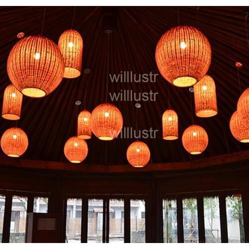 Willlustr wicker pendant lamp handmade wood suspension light rugby shape lighting wicker hanging light hotel restaurant lounge