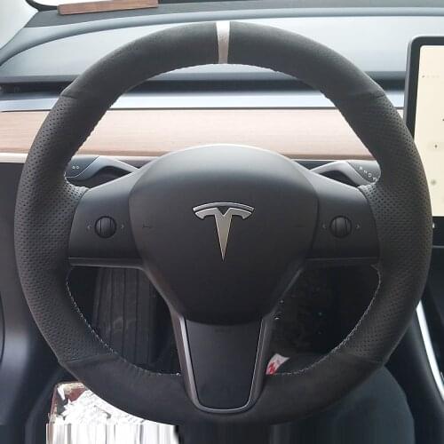 Suitable for Tesla model Smodel X model Y Model 3 hand-stitched leather steering wheel cover