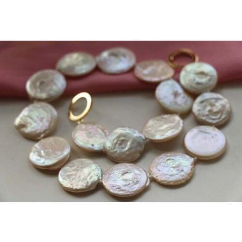 Genuine Natural 20-22mm Pink Coin Pearl necklace 18" >free shipping