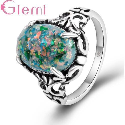 Luxury Gifts for Ladies Wife Multicolor Fire Opal Crystal Rings Silver Color Jewelry for Women Wedding Anniversary Gifts