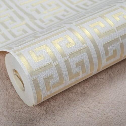 10M 3D White Gold Greek Key Pattern Self-adhesive Wallpaper Modern Home Decoration Peel and Stick Wallpaper Home Bedroom Decor