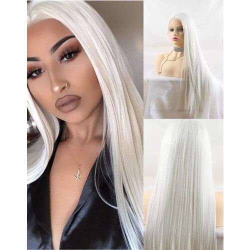 Synthetic Lace Front White Wigs Half Hand Tied Heat Resistant Fiber Hair Natural Straight Synthetic Wig For Women Makeup Wigs
