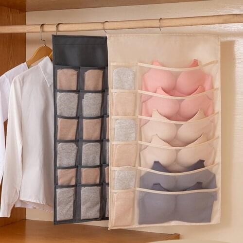 Foldable Underwear Hanging Bag Organizer 24 Grid Double Sided Storage Wardrobe Door Back Hanging Bag Socks Sundries Storage Bags