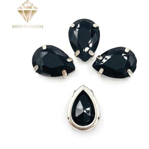 10X14mm/13X18mm glass crystal Black teardrop Copper claws hollow thick bottom high quality Sew on rhinestones DIY accessories