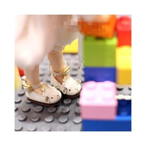 OB11 Doll Shoes fit in 1/12 size stylish versatile cute sheep figure love shoes buckle single shoes in white and brown