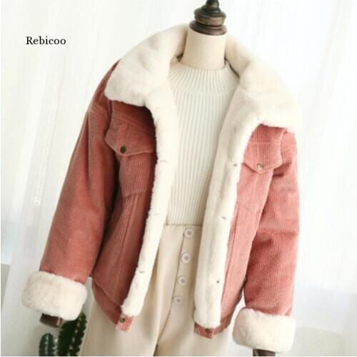 Spring Autumn Corduroy Basic Jacket Lambswool Women Bomber Jacket short Outwear Womens jacket Warm fur Denim Jacket Female coat