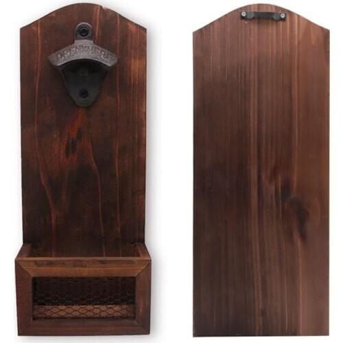 Beer Bottle Opener Vintage Wall Bottle Opener Wall Mounted With Magnetic Solid Wood Plate Bar Drinking Kitchen Accessories