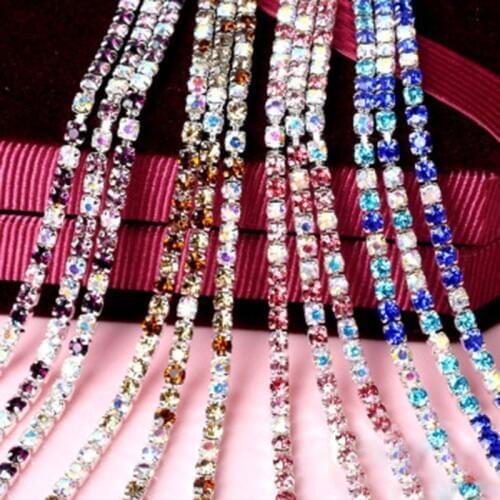 1 M 2/2.5/2.8/3mm Rhinestone Chain Rhinestone Trimming Yard Mix Color Applique Sew On Rhinestones For Crafts Jewelry Findings