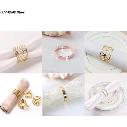 1pc Multiple Styles Wide Round Gold Napkin Rings Metal Cross Hollow Sliver Napkin Holder for Wedding Party Table Decoration