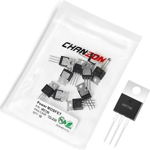 10Pcs IRF740 TO-220 Power SIC Mosfet Transistor Bipolar Junction BJT Powerful Triode Tube Fets DIP 10A 400V Integrated Circuits